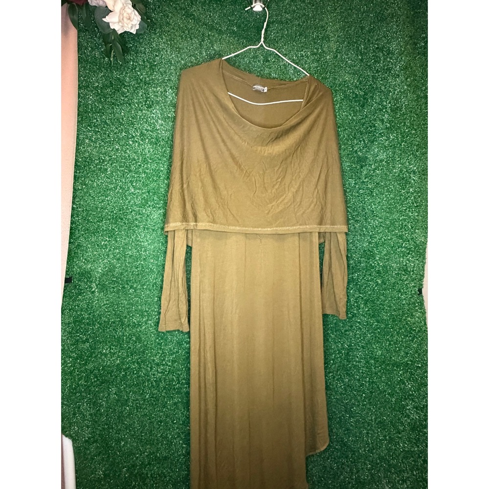 Earthbound Trading Co Olive Green Cowl Neck Asymmetrical Maxi Dress Size M